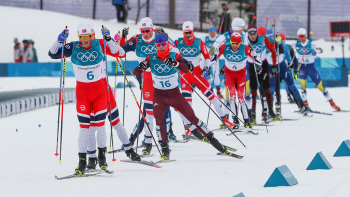 Group of skiers in a race